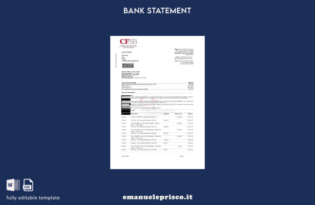 modello word di estratto conto bancario CFSB USA in stile verificato
